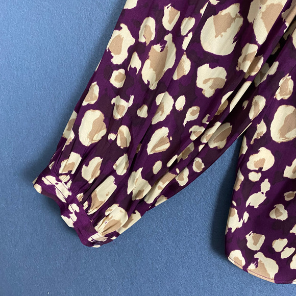 Nine West Top Women's XL Purple Beige Abstract Boat Neck Balloon Sleeve Blouse - Picture 9 of 16